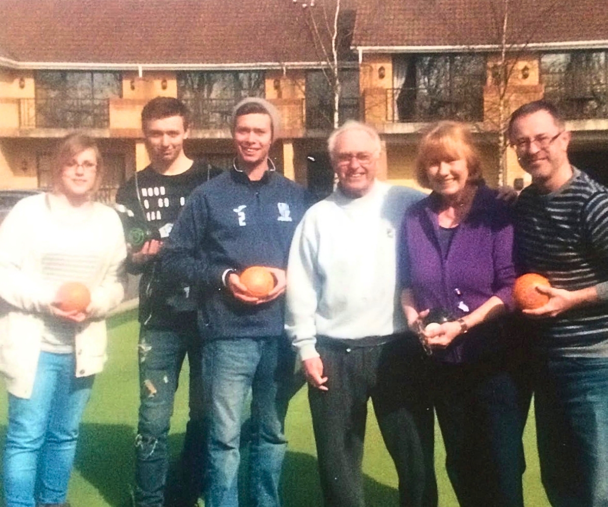 Dan (third from the left) on a family holiday at Potters Resorts Hopton-on-Sea
