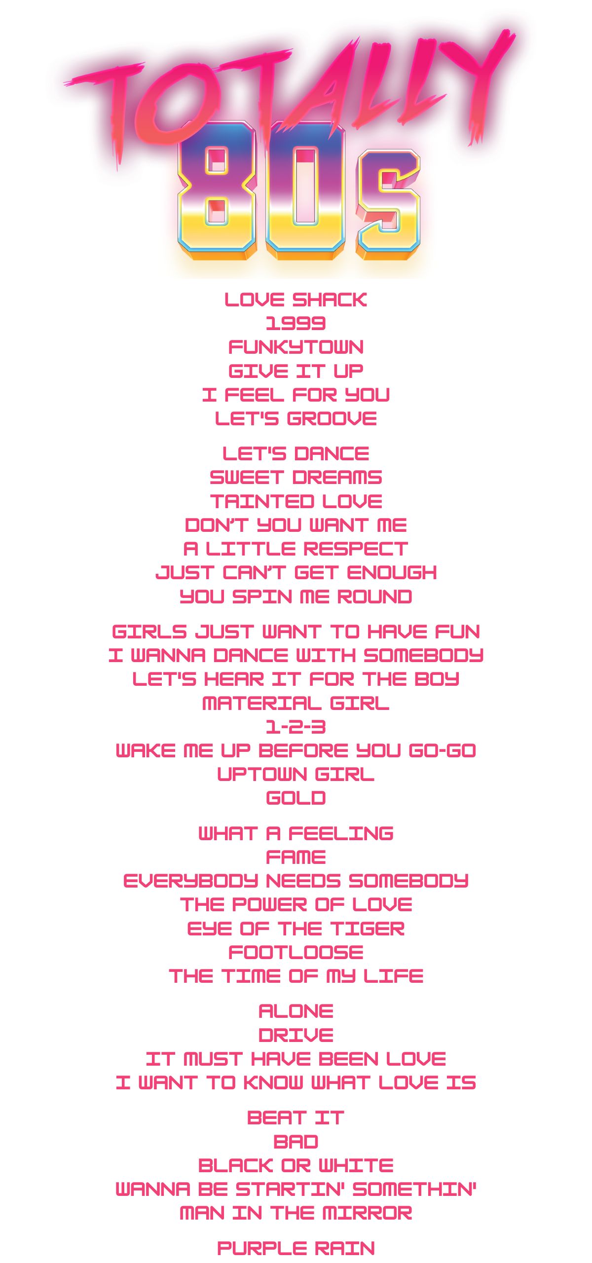 Potters Resorts Totally 80s Setlist
